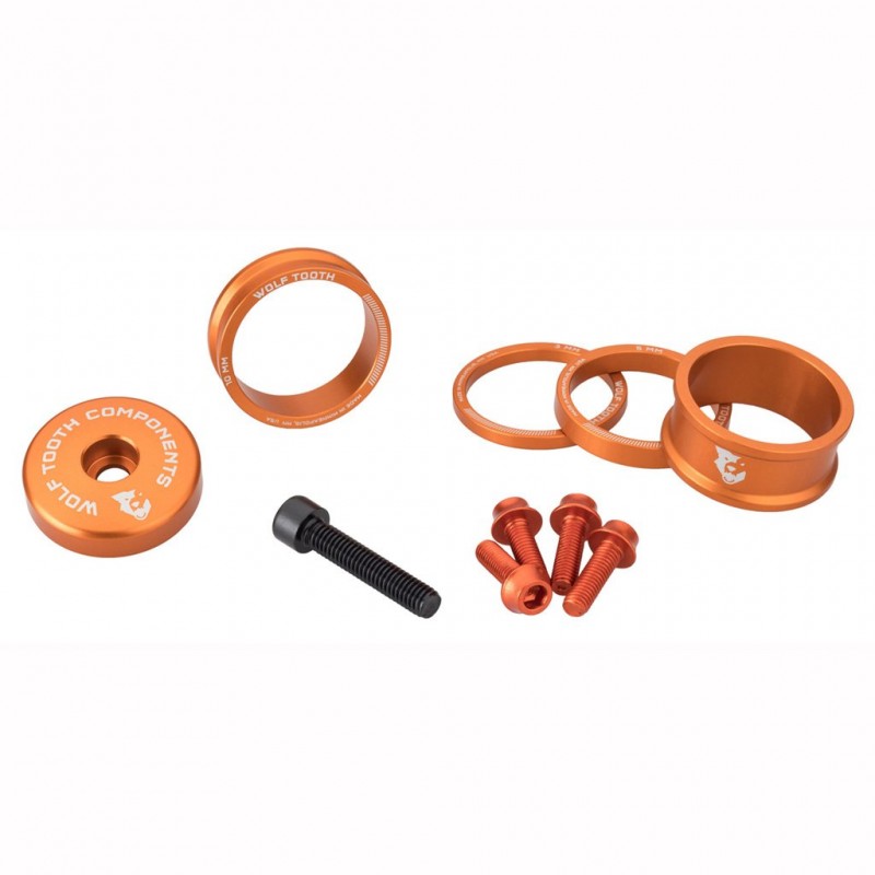 Kit di distanziali, coperchio dell'attacco manubrio e viti WOLFTOOTH BLING KIT Arancione