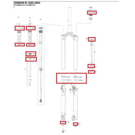 200 h/1 anno Kit di manutenzione per forcella ROCKSHOX Domain R/RC B1 2022 #00.4318.025.190