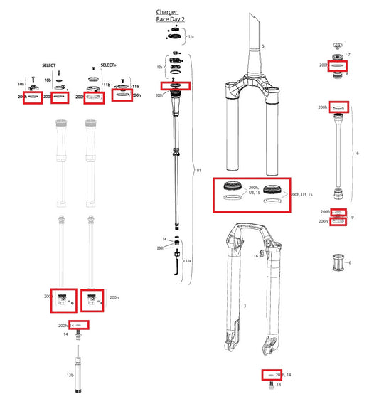 Kit di manutenzione 200 h/1 anno ROCKSHOX SID SL (32 mm) BASE/SELECT/SELECT+/ULTIMATE (2021-2023) GEN-C
