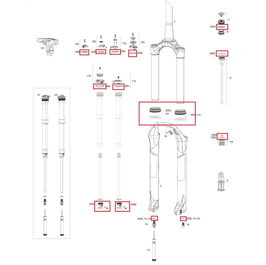 Kit di manutenzione 200 ore/anno ROCKSHOX SID SL 32mm/RL/RLC/XX/SELECT/SELECT+/ULT (2017-2020) Gen-B