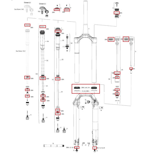 Kit di manutenzione 200 ore/anno ROCKSHOX PIKE BASE/SELECT/SELECT+/ULTIMATE (2022+) Gen-C