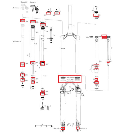 Kit di manutenzione 200 ore/anno ROCKSHOX LYRIK BASE/SELECT/SELECT+/ULTIMATE (2022+) GENERAZIONE-D
