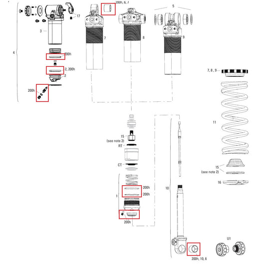 Kit di manutenzione 200 ore/anno ROCKSHOX SUPER DELUXE COIL B1 (2023+)/DELUXE COIL B1 (2023+)