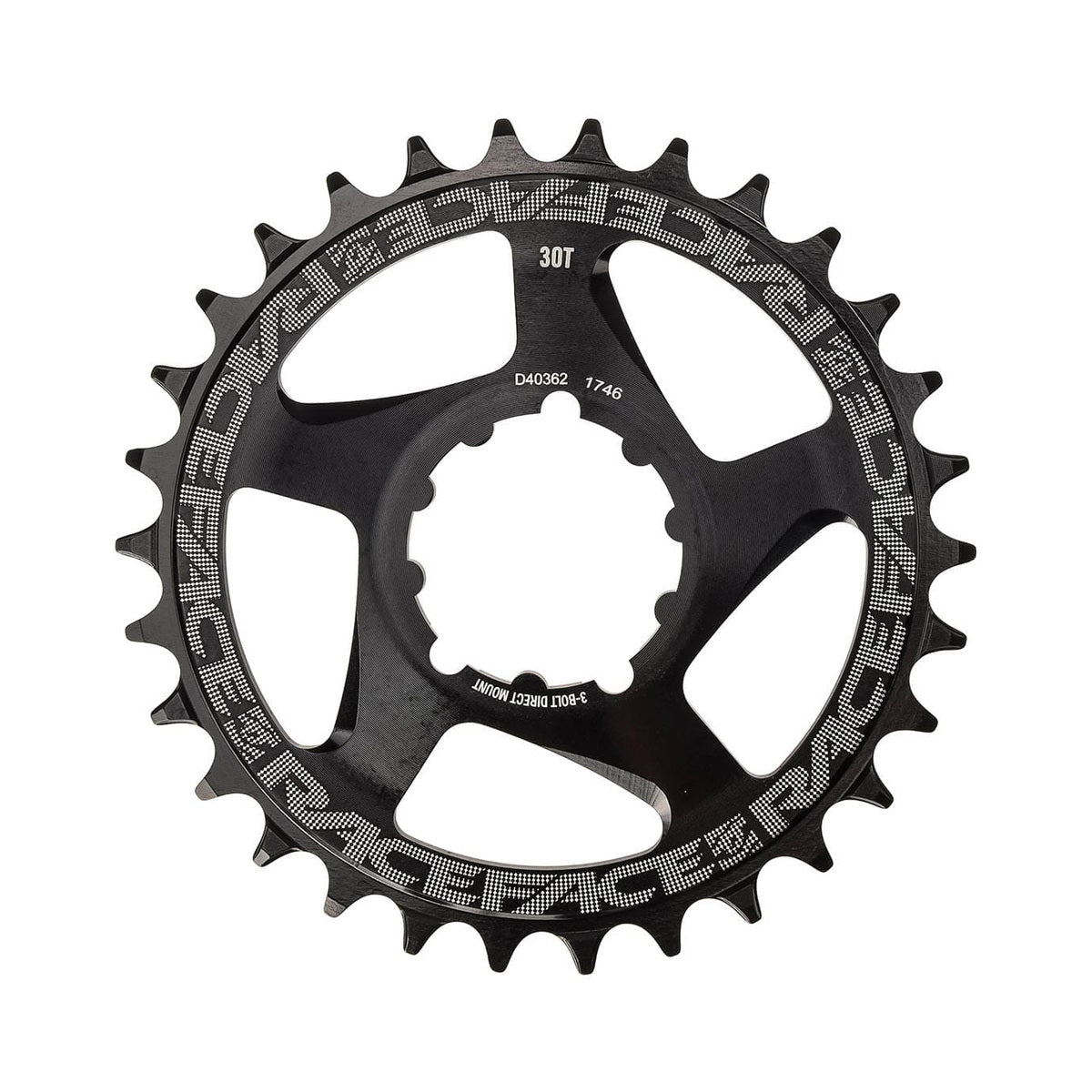 Corona monocorona RACE FACE NARROW WIDE 9/10/11/12 velocità Direct Mount Boost compatibile con SRAM nera — vista della corona su sfondo bianco