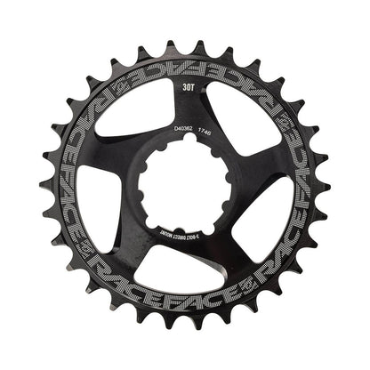 Corona monocorona RACE FACE NARROW WIDE 9/10/11/12 velocità Direct Mount Boost compatibile con SRAM nera — vista della corona su sfondo bianco