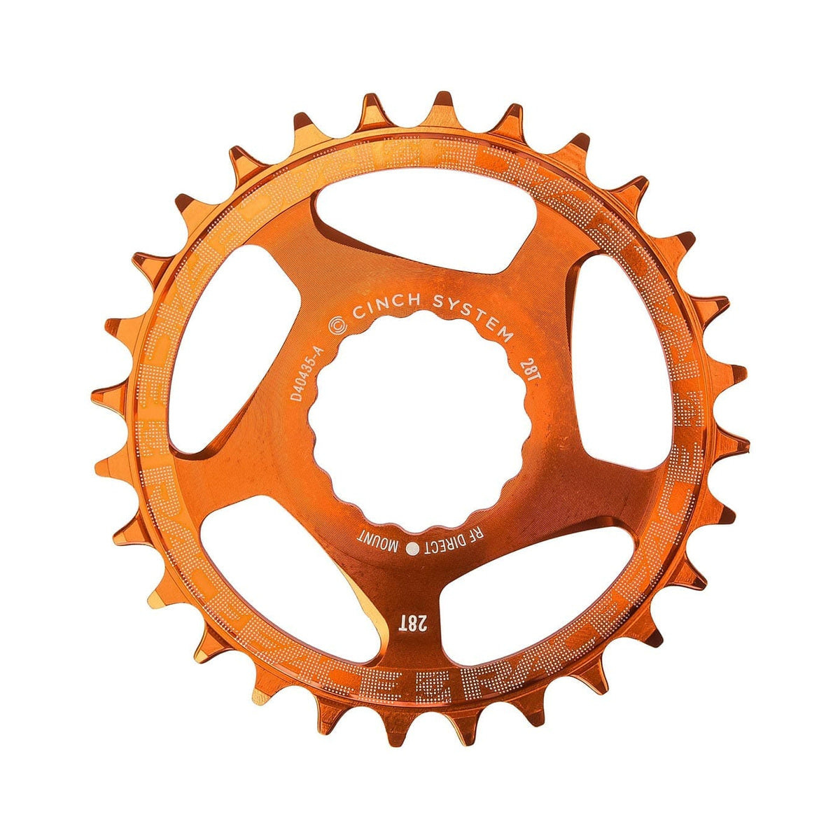 Corona monocorona RACE FACE NARROW WIDE 9/10/11/12 velocità Cinch Direct Mount arancione — vista della corona su sfondo bianco