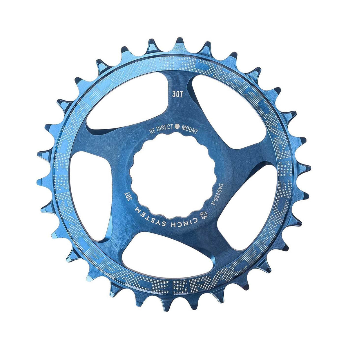 Corona monocorona RACE FACE NARROW WIDE 9/10/11/12 velocità Cinch Direct Mount blu — vista della corona su sfondo bianco