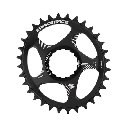 Corona monocorona ovale RACE FACE NARROW WIDE 10/11/12 velocità Cinch Direct Mount nera — vista della corona su sfondo bianco