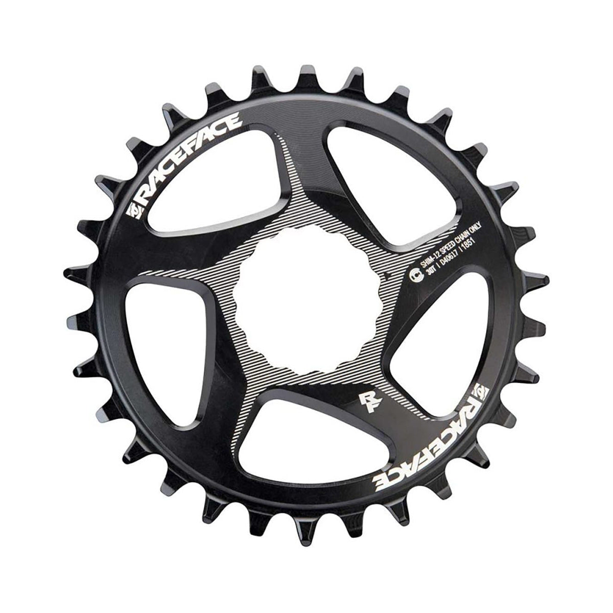 Corona monocorona RACE FACE 12 velocità Direct Mount compatibile con SHIMANO nera — vista della corona su sfondo bianco