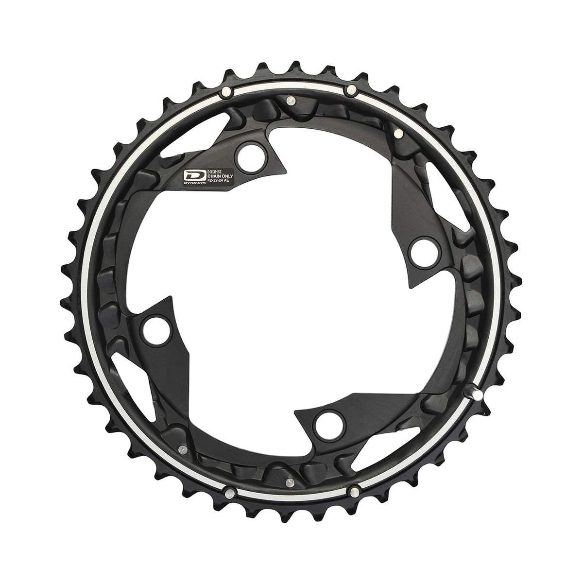Corona esterna SHIMANO DEORE M610 10 velocità, 4 fori, 104 mm — vista della corona su sfondo bianco