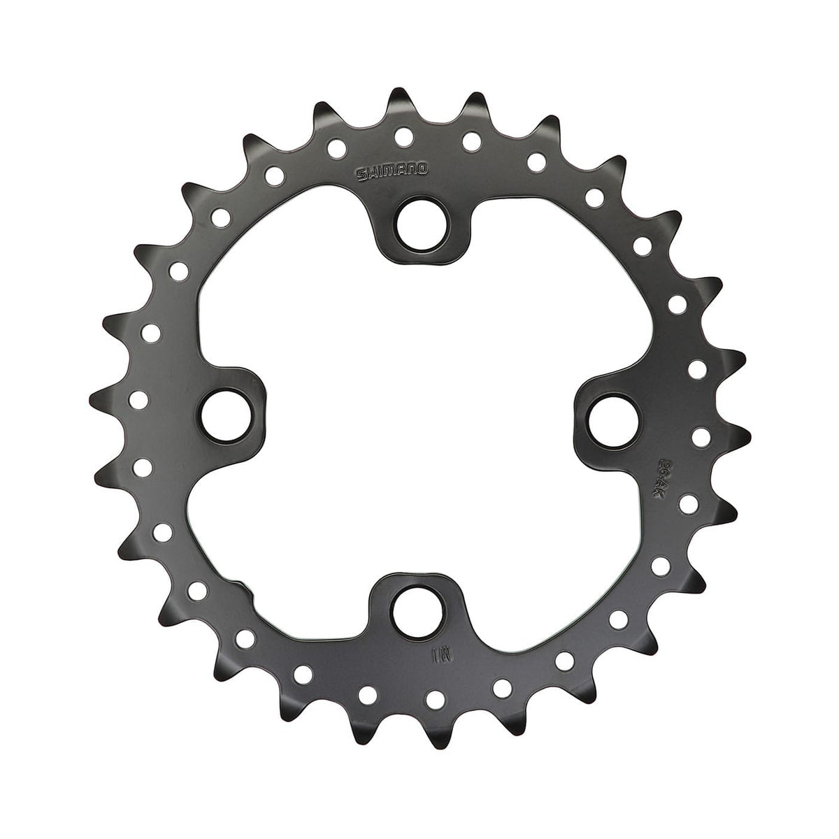 Corona interna SHIMANO DEORE M615/SLX M675/XT M785 10 velocità, 4 fori, 64 mm — vista della corona su sfondo bianco