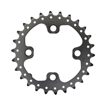 Corona interna SHIMANO DEORE M615/SLX M675/XT M785 10 velocità, 4 fori, 64 mm — vista della corona su sfondo bianco