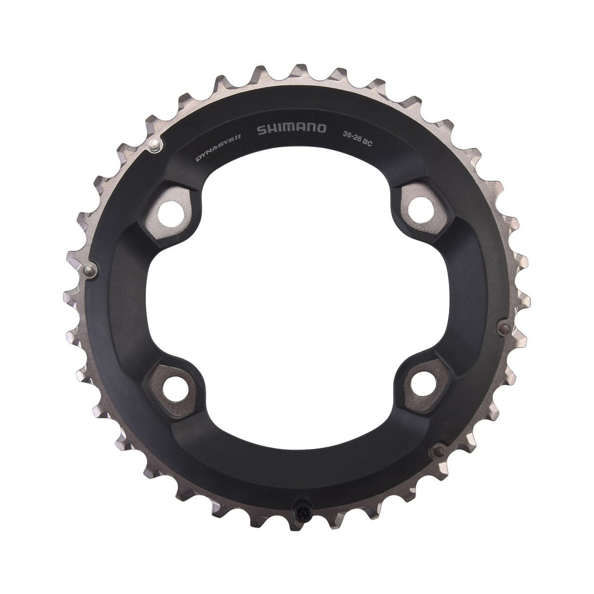 Corona esterna SHIMANO SLX M7000 11 velocità, doppia, 4 fori, 96 mm — vista della corona su sfondo bianco