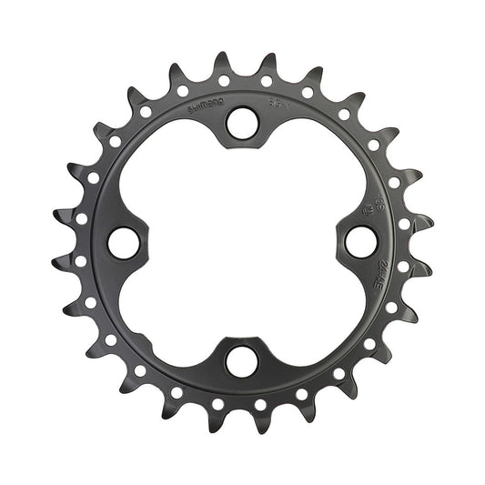 Corona interna SHIMANO SLX M660 9/10 velocità, 4 fori, 64 mm — vista della corona su sfondo bianco