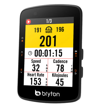 Ciclocomputer GPS BRYTON RIDER 550 E — schermata di allenamento e potenza