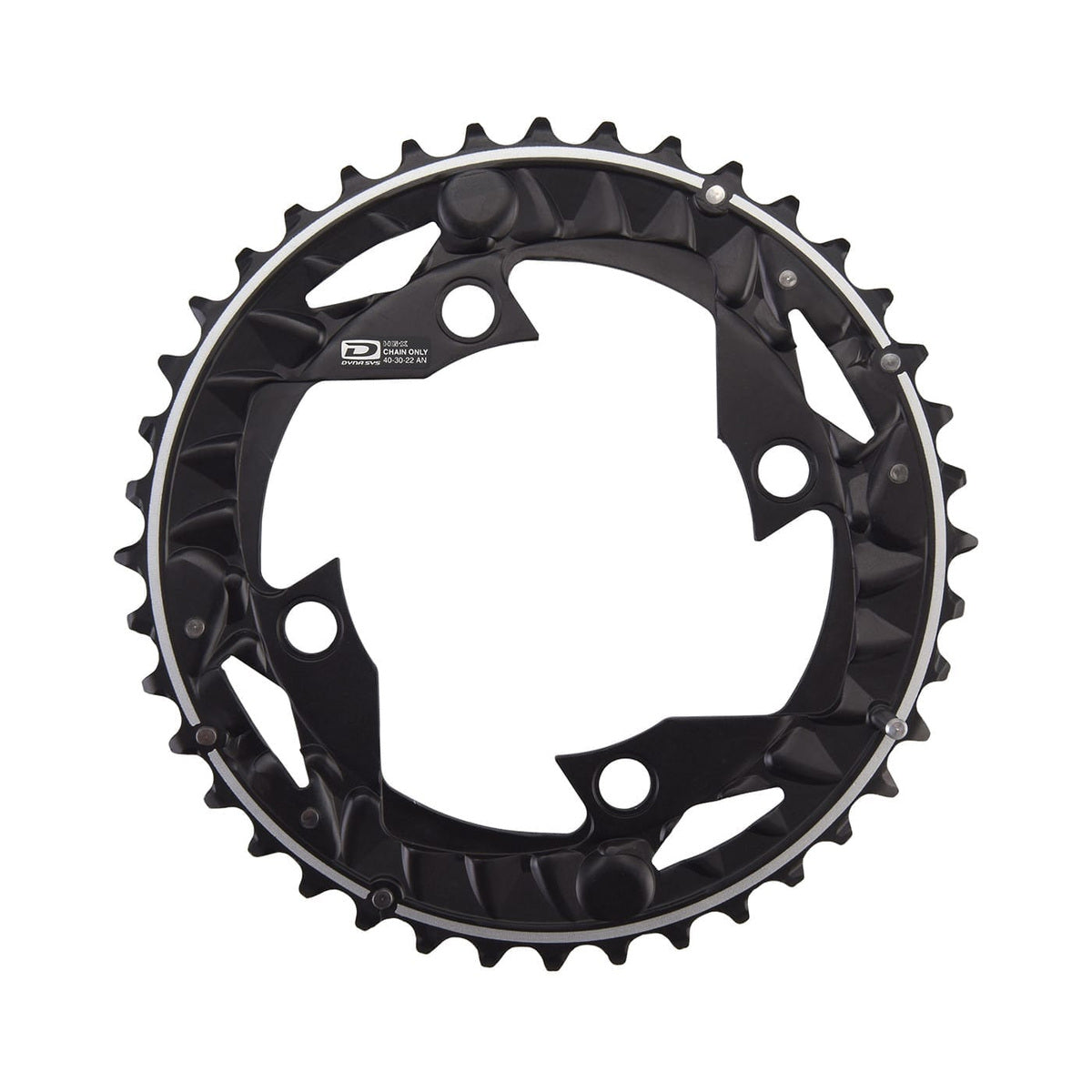 Corona esterna SHIMANO DEORE M612 10 velocità, tripla, 4 fori, 96 mm — vista della corona su sfondo bianco