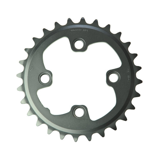 Corona interna SHIMANO XT M785 10 velocità, 4 fori, 64 mm — vista della corona su sfondo bianco