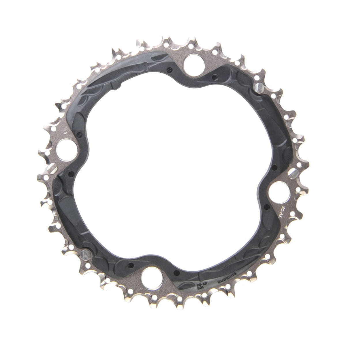 Corona intermedia SHIMANO SLX M660/670/XT M780 10 velocità, 4 fori, 104 mm — vista della corona su sfondo bianco