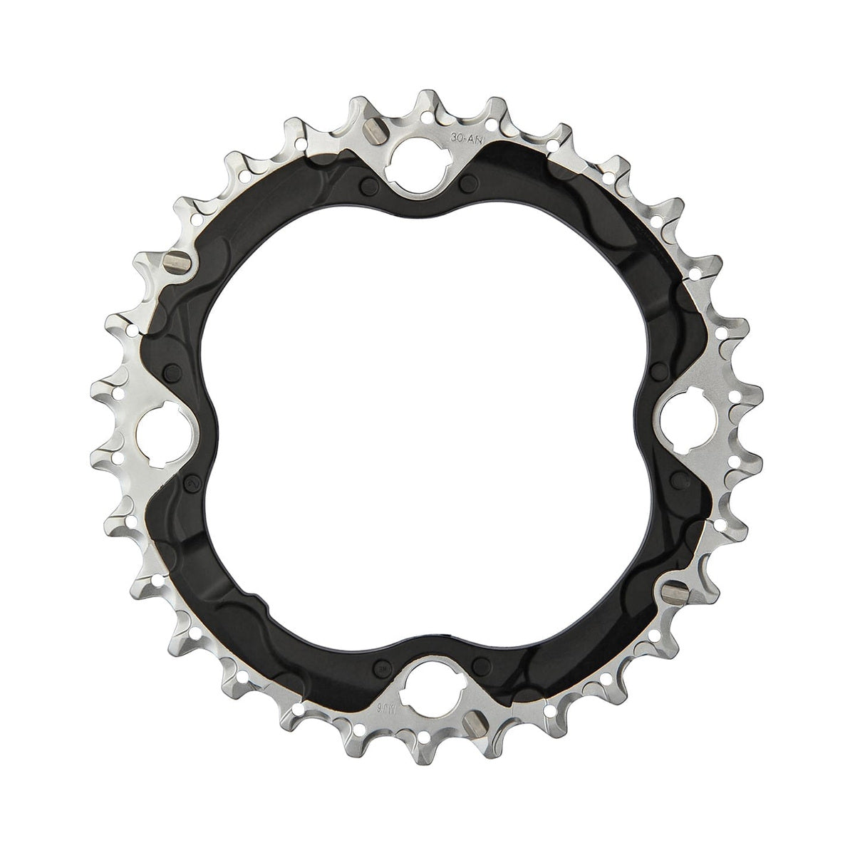 Corona intermedia SHIMANO SLX M672/XT M782 10 velocità, 4 fori, 96 mm — vista della corona su sfondo bianco