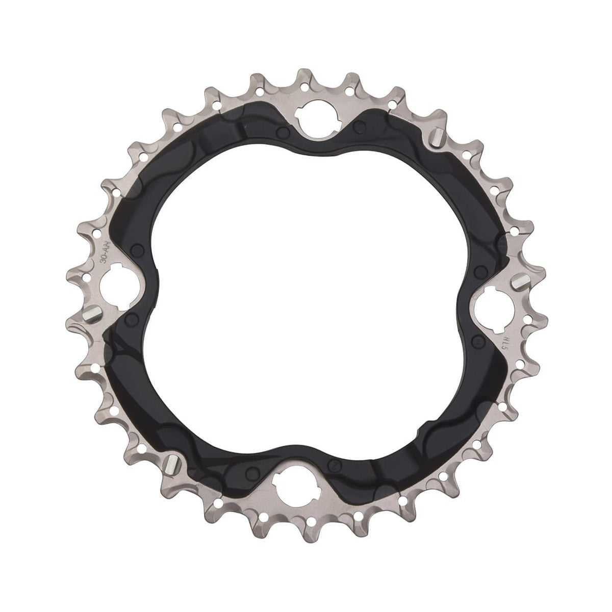 Corona intermedia SHIMANO SLX M672 10 velocità, 4 fori, 96 mm — vista della corona su sfondo bianco
