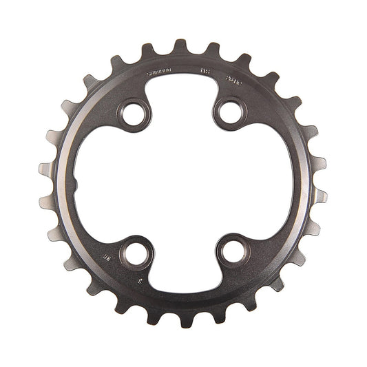 Corona interna SHIMANO XT M8000 11 velocità per guarnitura doppia, 4 fori, 64 mm — vista della corona su sfondo bianco