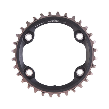 Corona monocorona SHIMANO SLX M7000 11 velocità, 4 fori, 96 mm — vista della corona su sfondo bianco