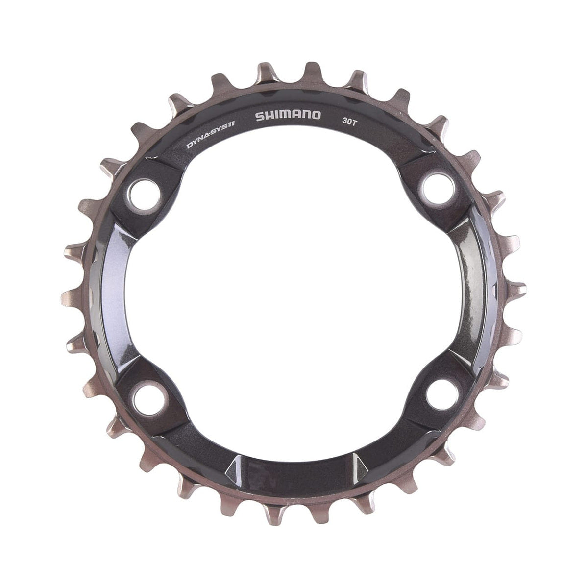 Corona monocorona SHIMANO XT M8000 a denti stretti e larghi, 11 velocità, 4 fori, 96 mm — vista della corona su sfondo bianco