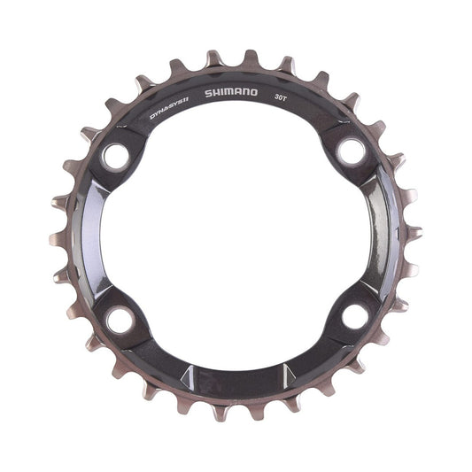 Corona monocorona SHIMANO XT M8000 a denti stretti e larghi, 11 velocità, 4 fori, 96 mm — vista della corona su sfondo bianco