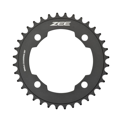 Corona monocorona SHIMANO ZEE M640/M645 10 velocità, 4 fori, 104 mm — vista della corona su sfondo bianco
