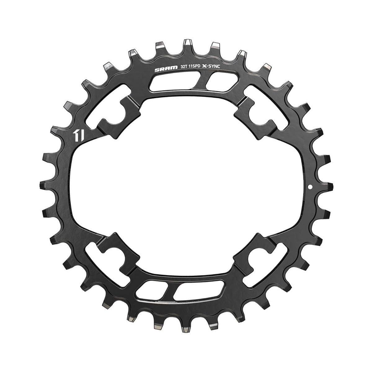 Corona monocorona SRAM X-SYNC 11 velocità, 4 fori, 94 mm, in acciaio nero — vista della corona su sfondo bianco