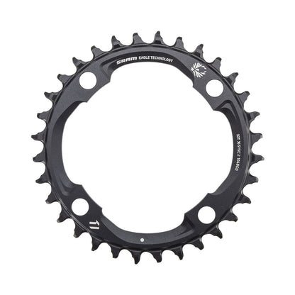 Corona monocorona SRAM X-SYNC2 EAGLE 12 velocità, 4 fori, 104 mm, nera — vista della corona su sfondo bianco