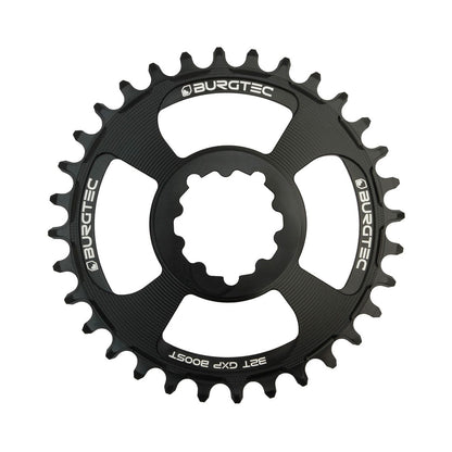 Corona monocorona BURGTEC GXP THICK THIN 11/12 velocità BOOST Direct Mount a denti stretti e larghi, offset 3 mm, nera — vista della corona su sfondo bianco