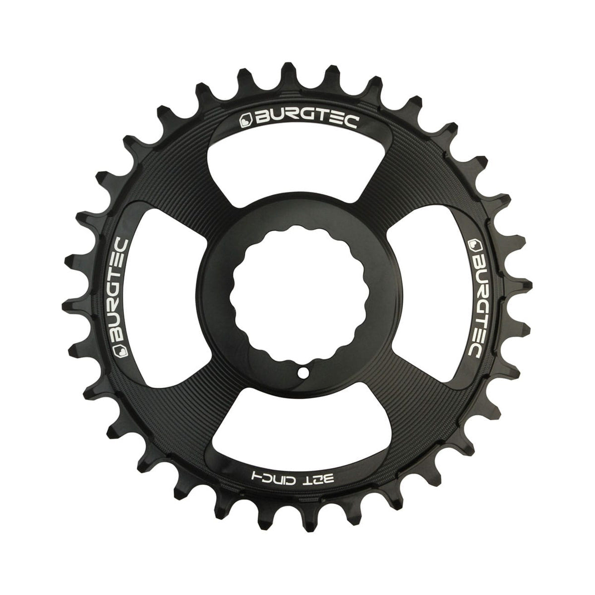 Corona monocorona BURGTEC THICK THIN RaceFace Cinch 10/11/12 velocità Direct Mount a denti stretti e larghi, nera — vista della corona su sfondo bianco