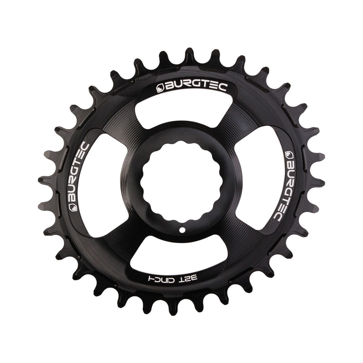 Corona monocorona BURGTEC THICK THIN ovale RaceFace Cinch 10/11/12 velocità Direct Mount a denti stretti e larghi, nera — vista della corona su sfondo bianco