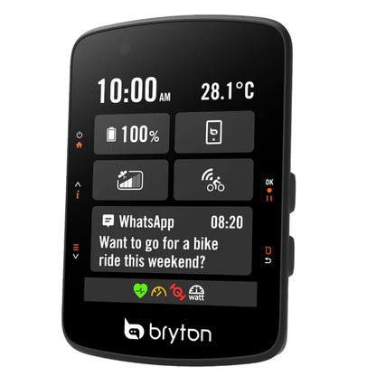 Ciclocomputer GPS BRYTON RIDER 550 E — schermata di stato e notifiche