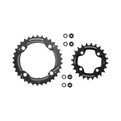 Set di corone per guarnitura doppia RACE FACE TURBINE 11 velocità, nero — vista delle corone su sfondo bianco