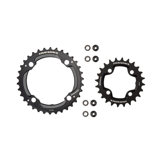 Set di corone per guarnitura doppia RACE FACE TURBINE 11 velocità, nero — vista delle corone su sfondo bianco