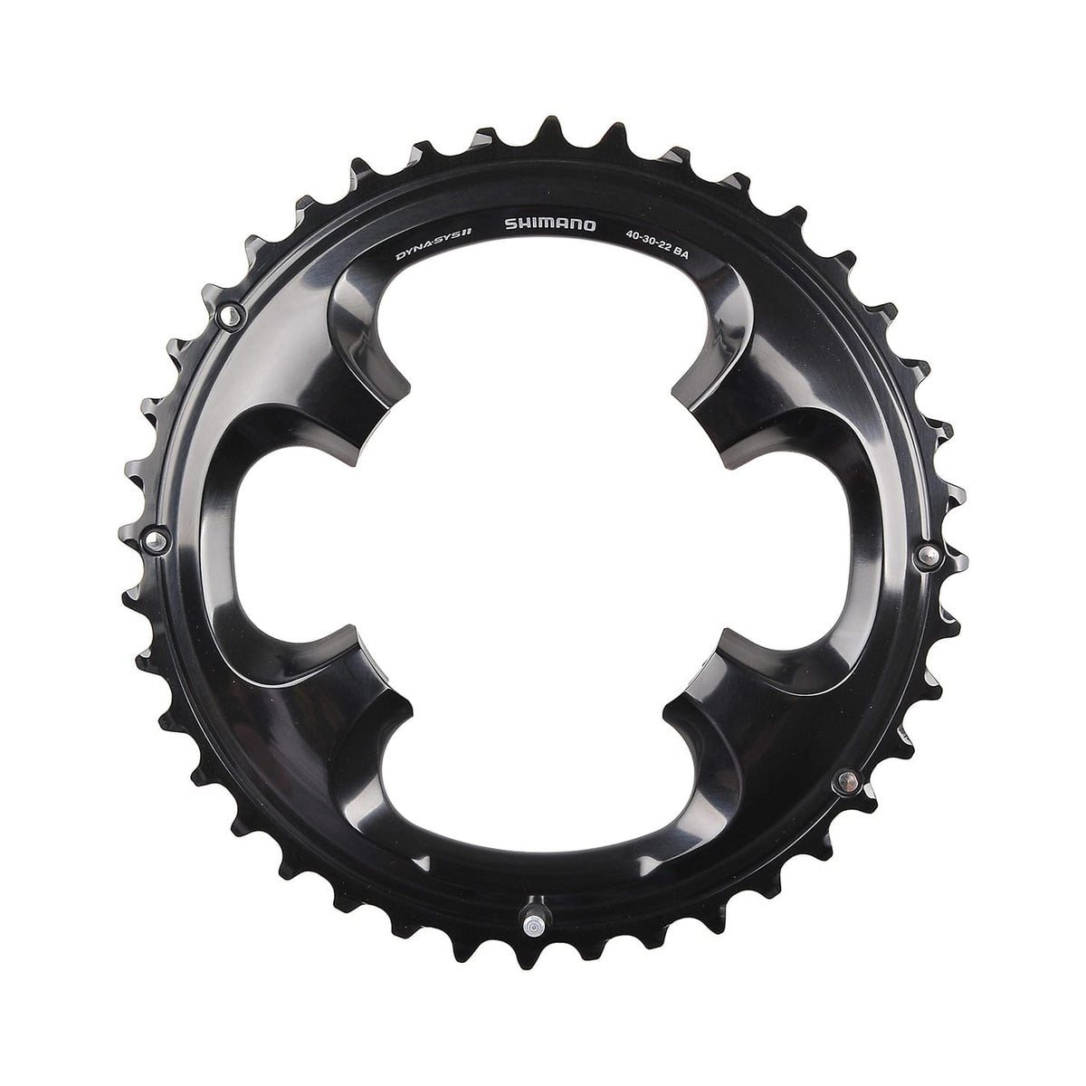 Corona esterna SHIMANO XT M8000 11 velocità per guarnitura tripla, 4 fori, 96 mm — vista della corona su sfondo bianco