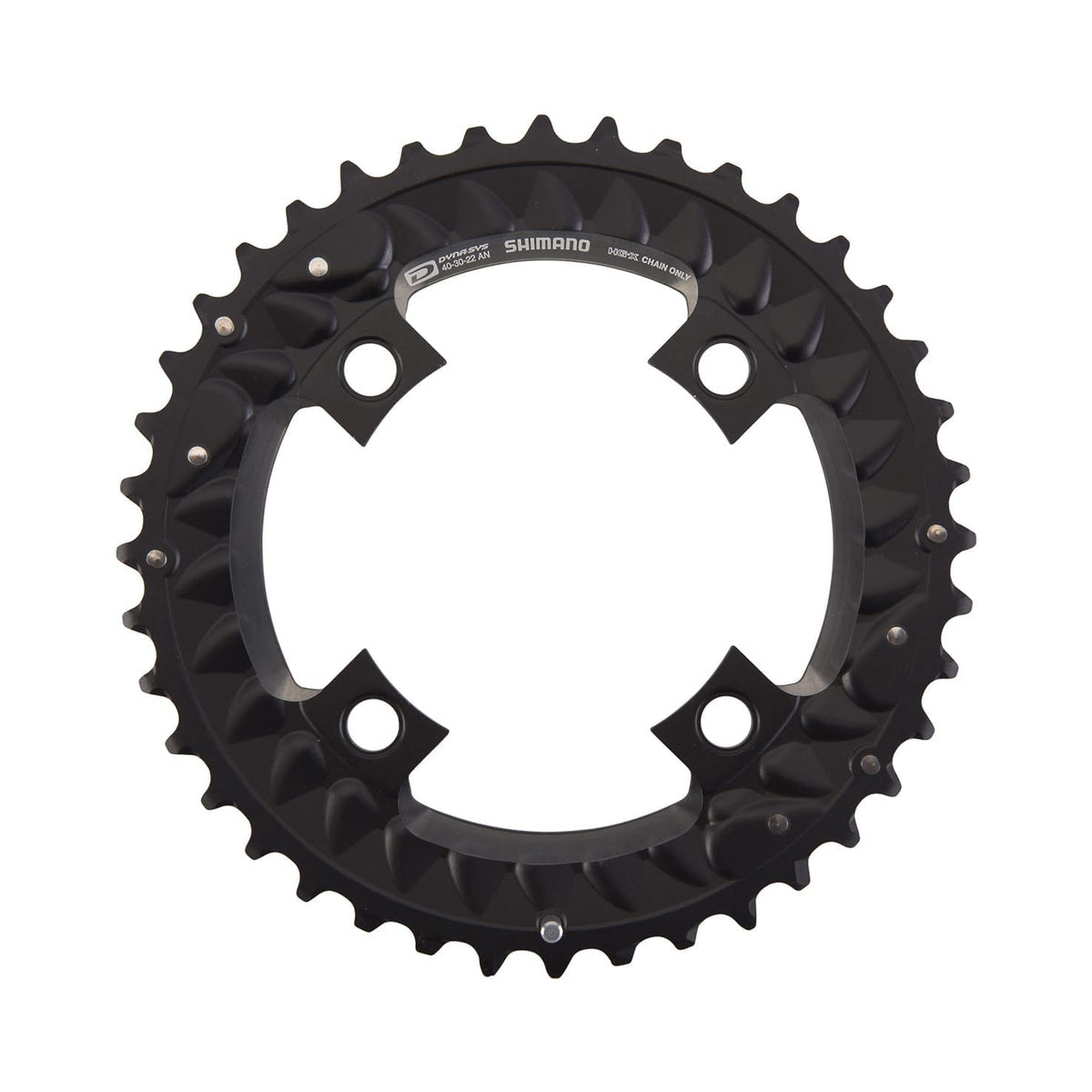 Corona esterna SHIMANO SLX M7000 10 velocità per guarnitura tripla, 4 fori, 96 mm — vista della corona su sfondo bianco