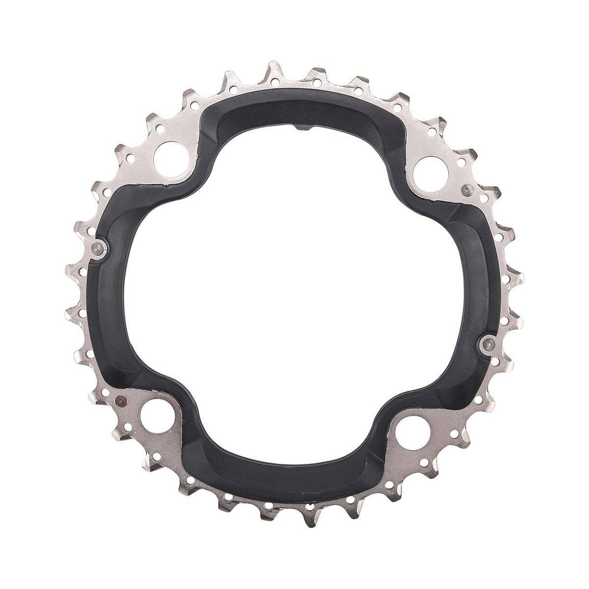 Corona intermedia SHIMANO DEORE M610 10 velocità, 4 fori, 104 mm — vista della corona su sfondo bianco