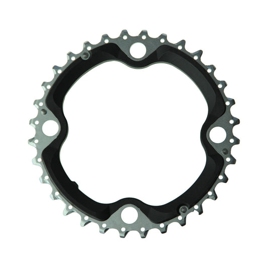 Corona intermedia SHIMANO XT M780/M770 10 velocità, 4 fori, 104 mm — vista della corona su sfondo bianco