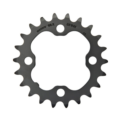Corona interna SHIMANO DEORE M590 9 velocità, 4 fori, 64 mm, nera — vista della corona su sfondo bianco