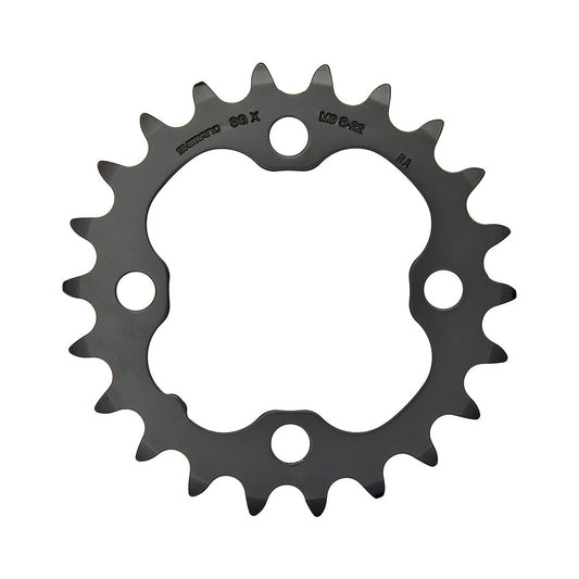 Corona interna SHIMANO DEORE M590 9 velocità, 4 fori, 64 mm, nera — vista della corona su sfondo bianco