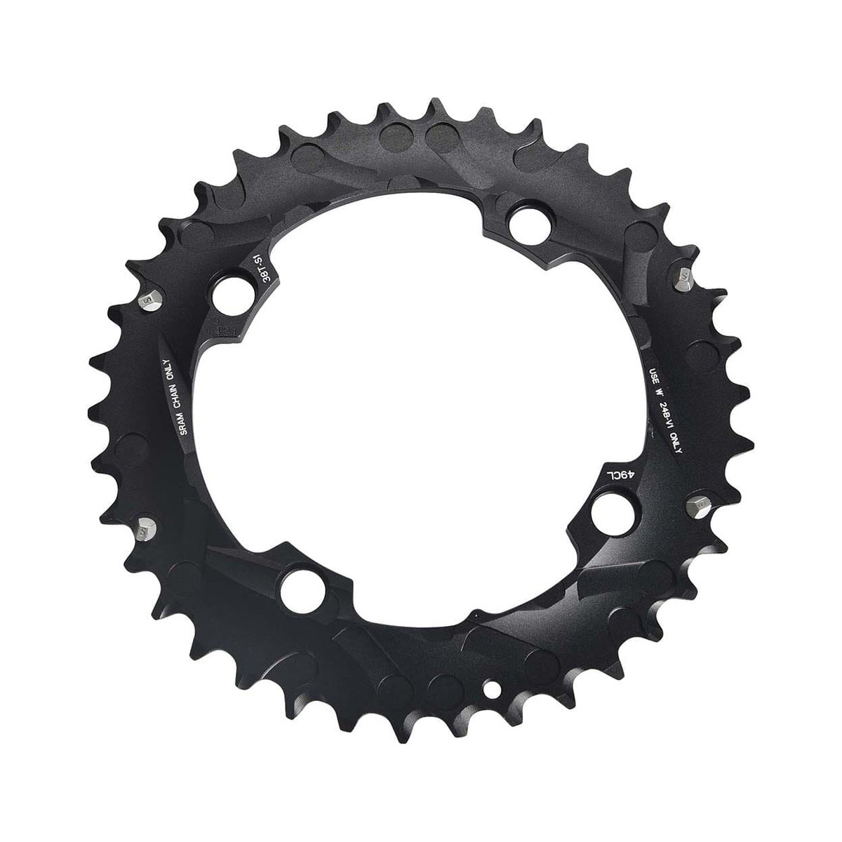 Corona esterna SRAM MTB 104BCD 10 velocità, 4 fori, 104 mm — vista della corona su sfondo bianco