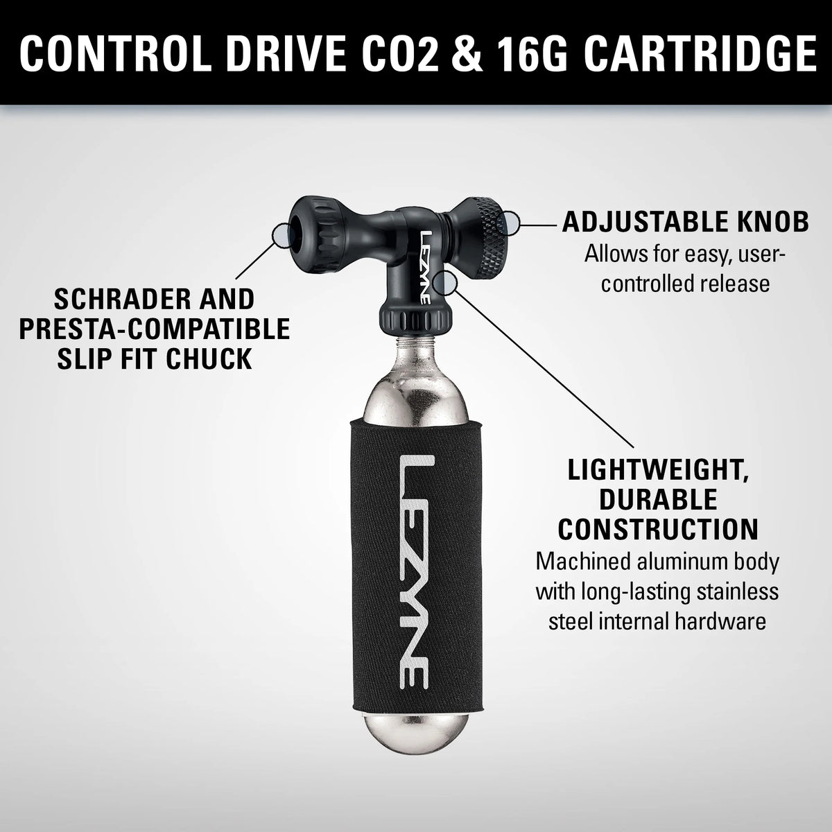 Erogatore CO2 LEZYNE CONTROL DRIVE + cartuccia CO2 filettata, rosso