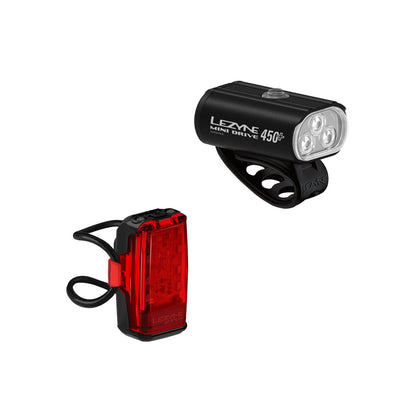 Kit di luci LEZYNE MINI DRIVE 450+ anteriore e KTV+ DRIVE posteriore, nere