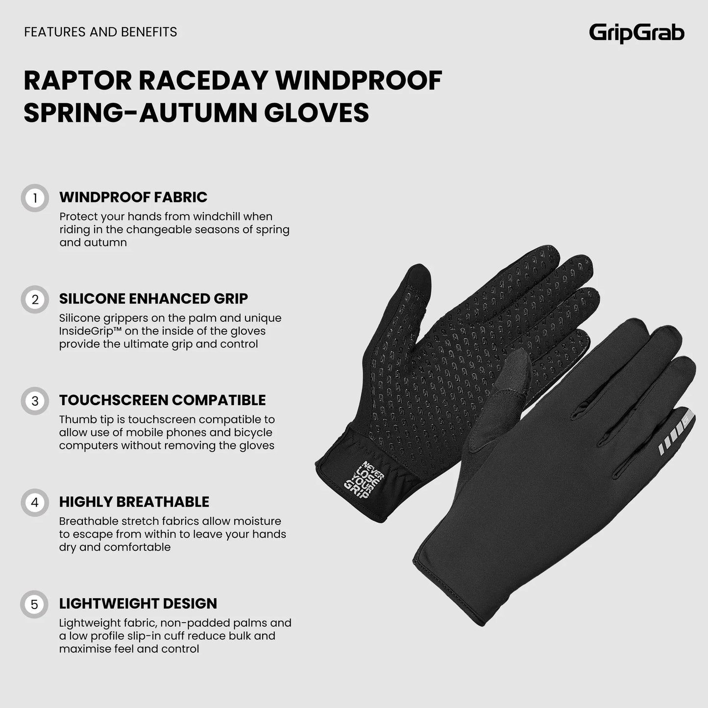 Guanti GRIPGRAB RAPTOR RACEDAY WINDPROOF PRIMAVERA AUTUNNO Nero