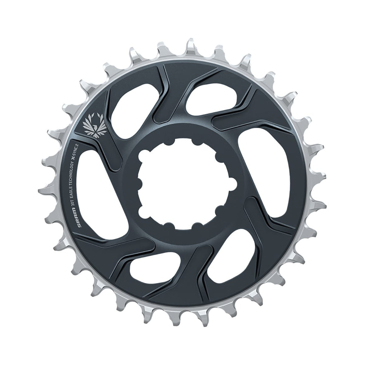 Corona monocorona SRAM X-SYNC 2 EAGLE 12 velocità ad attacco diretto, offset 6 mm, grigio lunare — vista della corona su sfondo bianco