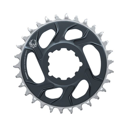 Corona monocorona SRAM X-SYNC 2 EAGLE 12 velocità ad attacco diretto, offset 6 mm, grigio lunare — vista della corona su sfondo bianco