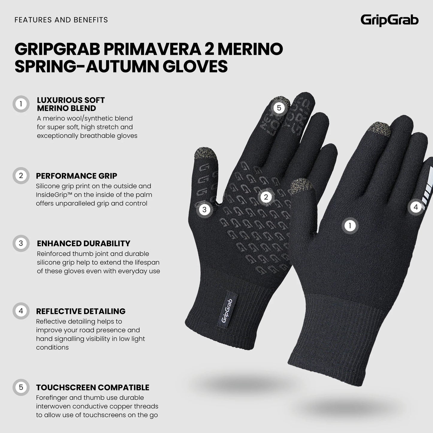 Guanti PRIMAVERA 2 MERINO PRIMAVERA AUTUNNO Nero